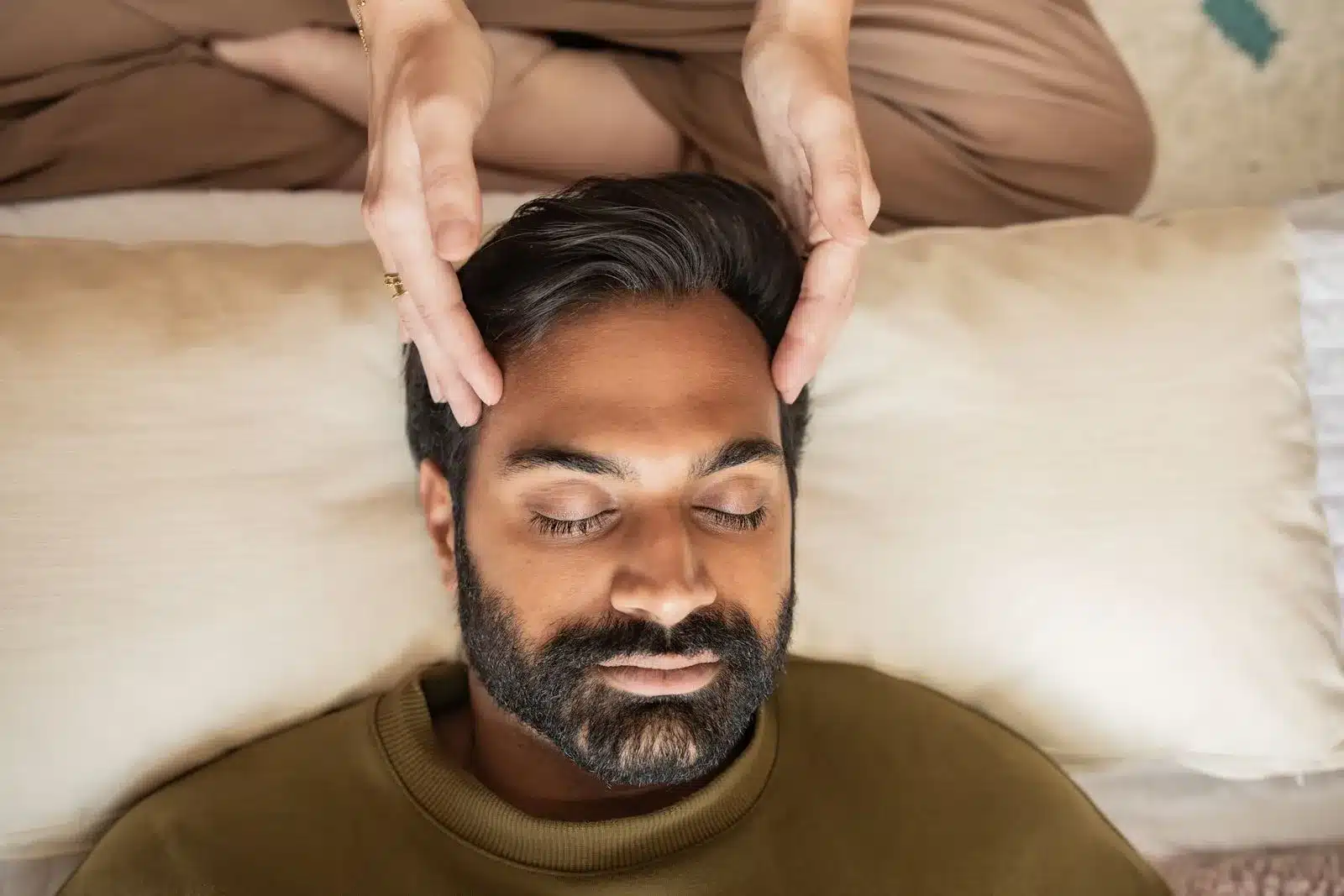 Client resting deeply after a breathwork session for stress relief at Word of Mouth in West Hollywood