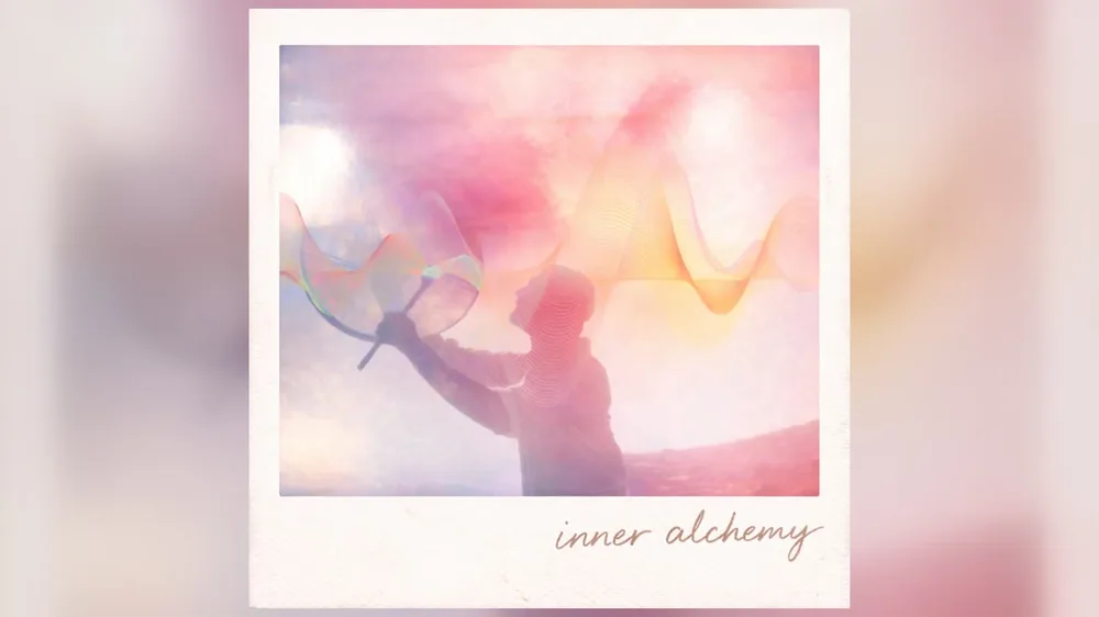 Inner Alchemy cover art: a figure reaching into pink and gold light, with sound waves drawn across it