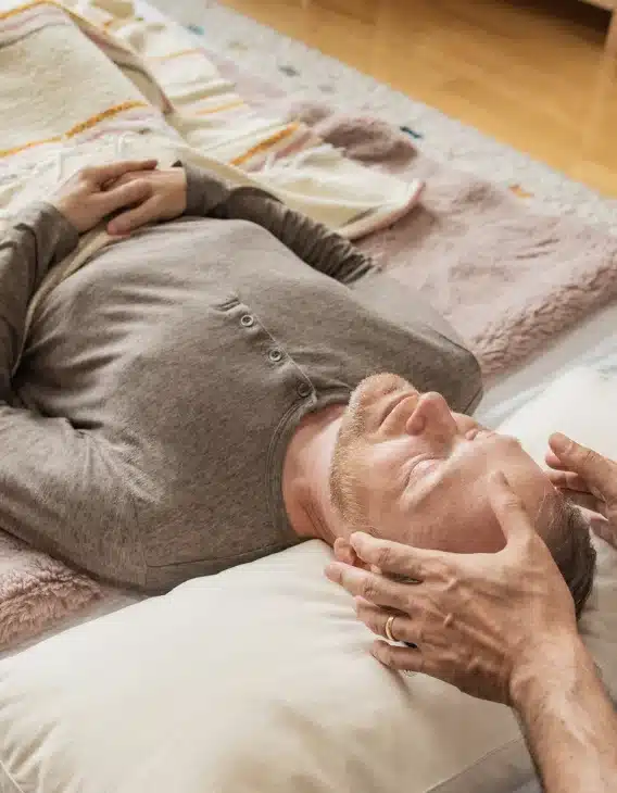 Hands-on reiki energy healing session at the Word of Mouth Melrose studio in West Hollywood, Los Angeles